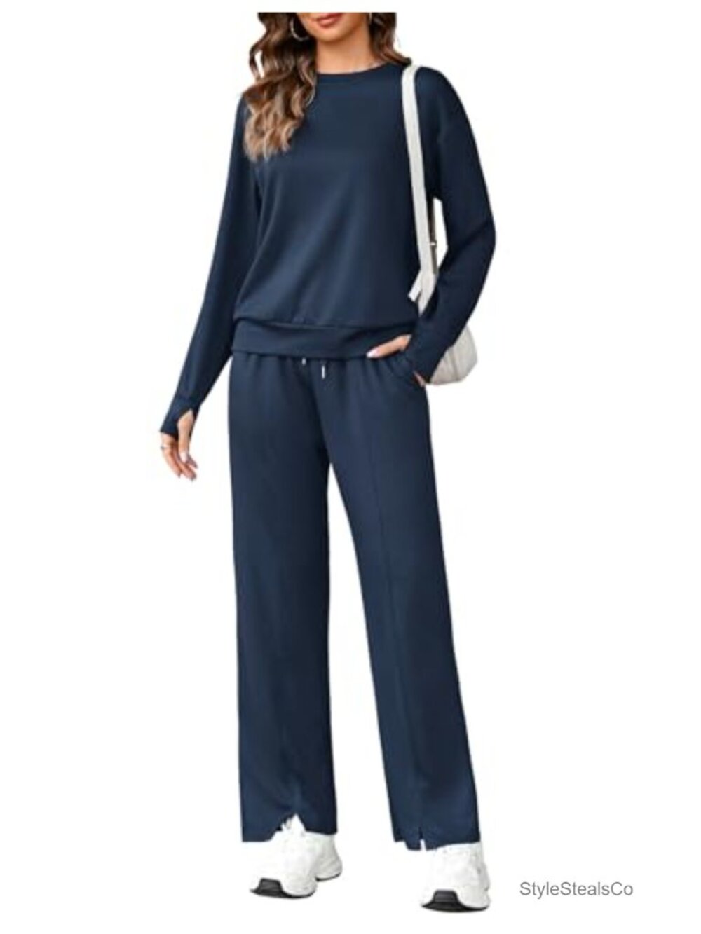 Women's 2-Piece Lounge Set Long Sleeve Wide Leg Pants with Pockets Tracksuit